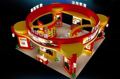 144平米展臺設(shè)計制作：四面開口/現(xiàn)代/型材結(jié)構(gòu)/紅色，為糖酒展展商而作（免費使用）