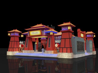 187.5平米展臺(tái)設(shè)計(jì)制作：三面開(kāi)口/中式/木質(zhì)結(jié)構(gòu)/紅色，為糖酒展展商而作（免費(fèi)使用）
