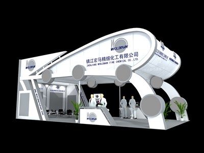 72平米展臺(tái)設(shè)計(jì)制作：三面開口/現(xiàn)代/木質(zhì)結(jié)構(gòu)/白色，為化工展展商而作（免費(fèi)使用）
