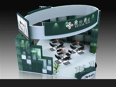 36平米展臺設(shè)計制作：二面開口/前衛(wèi)/型材結(jié)構(gòu)/綠色，為糖酒展展商而作（免費(fèi)使用）