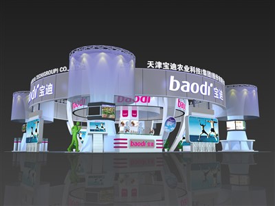 324平米展臺設(shè)計制作：四面開口/現(xiàn)代/桁架結(jié)構(gòu)/彩色，為綜合展展商而作（免費使用）