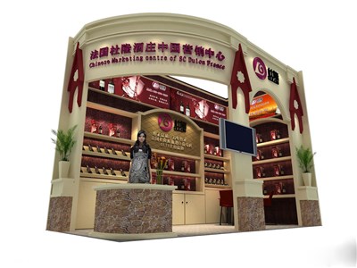 18平米展臺(tái)設(shè)計(jì)制作：二面開口/歐式/木質(zhì)結(jié)構(gòu)/米色，為糖酒展展商而作（免費(fèi)使用）