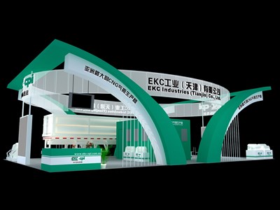 216平米展臺設計制作：四面開口/現(xiàn)代/木質結構/綠色，為綜合展展商而作（免費使用）