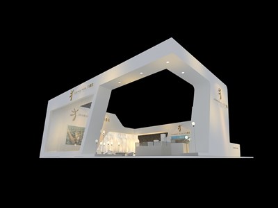 48平米展臺設(shè)計(jì)制作：三面開口/現(xiàn)代/木質(zhì)結(jié)構(gòu)/白色，為房產(chǎn)展展商而作（免費(fèi)使用）
