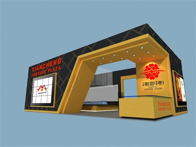 80平米展臺(tái)設(shè)計(jì)制作：一面開口/前衛(wèi)/木質(zhì)結(jié)構(gòu)/黑色，為房產(chǎn)展展商而作（免費(fèi)使用）