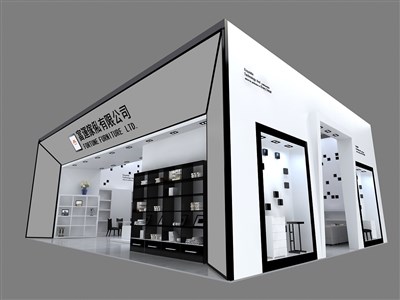 80平米展臺(tái)設(shè)計(jì)制作：二面開(kāi)口/現(xiàn)代/型材結(jié)構(gòu)/白色，為家具展展商而作（免費(fèi)使用）
