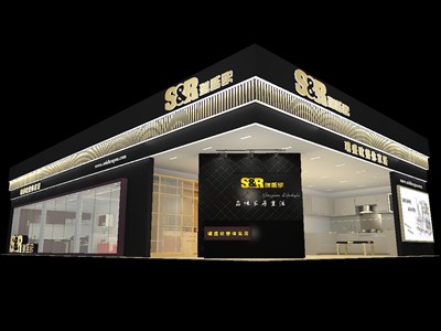 203.5平米展臺(tái)設(shè)計(jì)制作：三面開口/現(xiàn)代/型材結(jié)構(gòu)/黑色，為家具展展商而作（免費(fèi)使用）