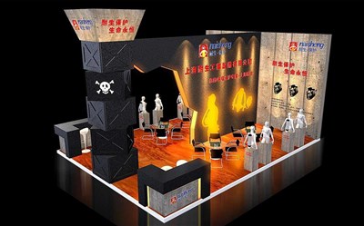 48平米展臺(tái)設(shè)計(jì)制作：三面開(kāi)口/前衛(wèi)/木質(zhì)結(jié)構(gòu)/黑色，為化工展展商而作（免費(fèi)使用）