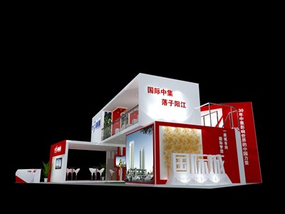 48平米展臺(tái)設(shè)計(jì)制作：三面開口/前衛(wèi)/木質(zhì)結(jié)構(gòu)/粉色，為房產(chǎn)展展商而作（免費(fèi)使用）