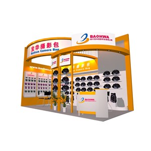 18平米展臺設(shè)計(jì)制作：二面開口/現(xiàn)代/木質(zhì)結(jié)構(gòu)/黃色，為綜合展展商而作（免費(fèi)使用）