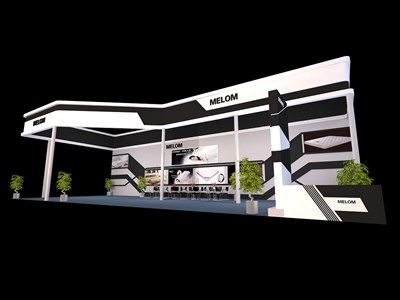 72平米展臺設計制作：三面開口/現(xiàn)代/型材結構/灰色，為家具展展商而作（免費使用）