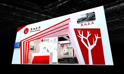 72平米展臺設(shè)計制作：一面開口/前衛(wèi)/型材結(jié)構(gòu)/紅色，為家具展展商而作（免費使用）