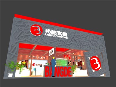 100平米展臺(tái)設(shè)計(jì)制作：一面開口/現(xiàn)代/型材結(jié)構(gòu)/灰色，為家具展展商而作（免費(fèi)使用）