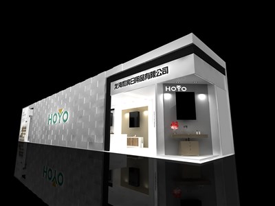 36平米展臺設計制作：四面開口/現(xiàn)代/型材結構/灰色，為家具展展商而作（免費使用）