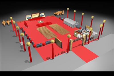 2016平米展臺(tái)設(shè)計(jì)制作：三面開(kāi)口/現(xiàn)代/木質(zhì)結(jié)構(gòu)/紅色，為舞臺(tái)開(kāi)幕式展商而作（免費(fèi)使用）