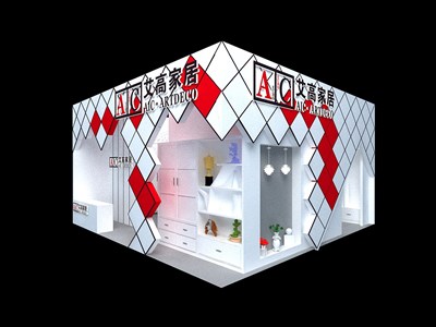 42平米展臺設(shè)計制作：二面開口/前衛(wèi)/型材結(jié)構(gòu)/紅色，為家具展展商而作（免費使用）