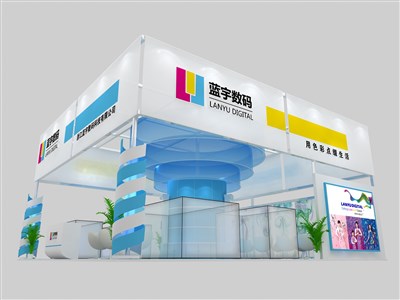90平米展臺設(shè)計(jì)制作：三面開口/現(xiàn)代/型材結(jié)構(gòu)/白色，為電子展展商而作（免費(fèi)使用）