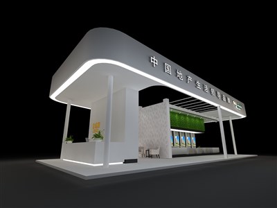 85平米展臺(tái)設(shè)計(jì)制作：四面開口/前衛(wèi)/型材結(jié)構(gòu)/灰色，為房產(chǎn)展展商而作（免費(fèi)使用）