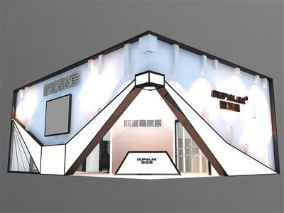 45平米展臺設計制作：二面開口/前衛(wèi)/型材結構/咖啡色，為家具展展商而作（免費使用）