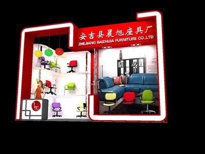 21平米展臺設(shè)計制作：一面開口/現(xiàn)代/型材結(jié)構(gòu)/紅色，為家具展展商而作（免費使用）