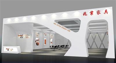 214.5平米展臺設計制作：一面開口/前衛(wèi)/型材結構/灰色，為家具展展商而作（免費使用）