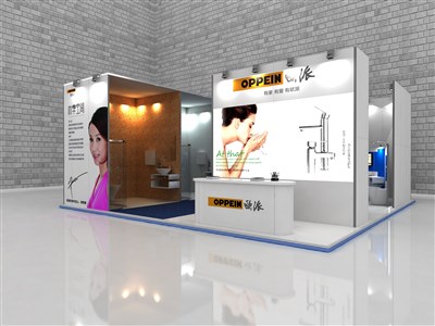 81平米展臺設計制作：二面開口/現(xiàn)代/木質(zhì)結(jié)構(gòu)/白色，為照明展展商而作（免費使用）