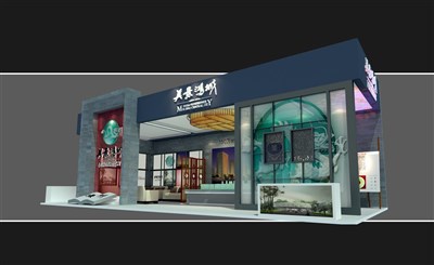 52平米展臺設(shè)計制作：三面開口/前衛(wèi)/木質(zhì)結(jié)構(gòu)/彩色，為房產(chǎn)展展商而作（免費使用）