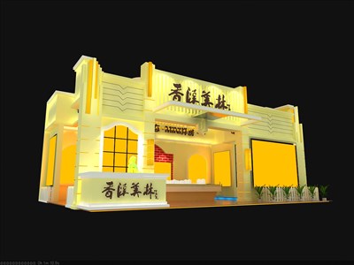 54平米展臺設(shè)計制作：二面開口/歐式/木質(zhì)結(jié)構(gòu)/米色，為房產(chǎn)展展商而作（免費使用）