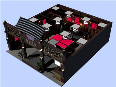 144平米展臺設(shè)計(jì)制作：一面開口/中式/木質(zhì)結(jié)構(gòu)/咖啡色，為房產(chǎn)展展商而作（免費(fèi)使用）
