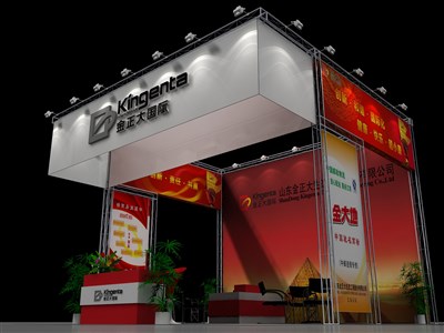 36平米展臺設計制作：三面開口/現(xiàn)代/型材結構/紅色，為農交會展商而作（免費使用）