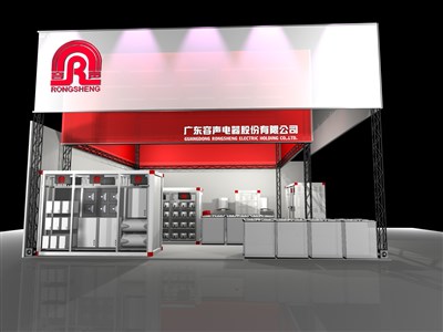 81平米展臺設計制作：二面開口/現(xiàn)代/型材結(jié)構/紅色，為家電展展商而作（免費使用）