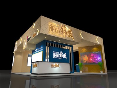 100平米展臺設計制作：二面開口/現(xiàn)代/型材結構/咖啡色，為房產(chǎn)展展商而作（免費使用）