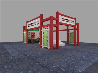54平米展臺(tái)設(shè)計(jì)制作：三面開口/現(xiàn)代/木質(zhì)結(jié)構(gòu)/紅色，為茶博會(huì)展商而作（免費(fèi)使用）