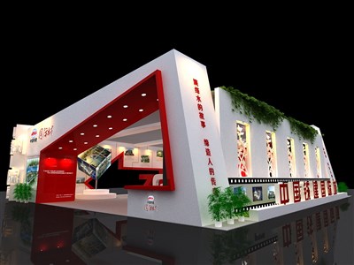 120平米展臺設(shè)計制作：三面開口/前衛(wèi)/型材結(jié)構(gòu)/彩色，為房產(chǎn)展展商而作（免費使用）