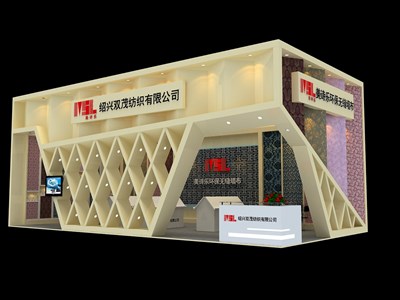 72平米展臺設(shè)計(jì)制作：二面開口/現(xiàn)代/型材結(jié)構(gòu)/米色，為電子展展商而作（免費(fèi)使用）