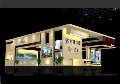 143平米展臺設(shè)計(jì)制作：三面開口/現(xiàn)代/木質(zhì)結(jié)構(gòu)/米色，為房產(chǎn)展展商而作（免費(fèi)使用）