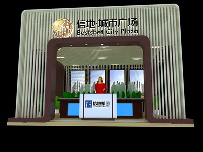 49平米展臺設(shè)計制作：三面開口/前衛(wèi)/型材結(jié)構(gòu)/紫色，為房產(chǎn)展展商而作（免費使用）