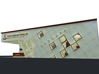78平米展臺設(shè)計制作：二面開口/歐式/木質(zhì)結(jié)構(gòu)/米色，為房產(chǎn)展展商而作（免費使用）