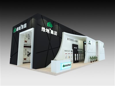 65平米展臺設(shè)計(jì)制作：二面開口/前衛(wèi)/木質(zhì)結(jié)構(gòu)/灰色，為房產(chǎn)展展商而作（免費(fèi)使用）