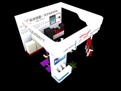 36平米展臺設(shè)計制作：三面開口/現(xiàn)代/型材結(jié)構(gòu)/白色，為電子展展商而作（免費使用）