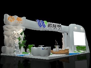 144平米展臺(tái)設(shè)計(jì)制作：四面開口/前衛(wèi)/型材結(jié)構(gòu)/灰色，為旅游展展商而作（免費(fèi)使用）