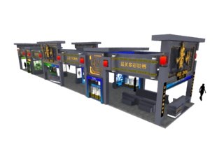 216平米展臺(tái)設(shè)計(jì)制作：四面開(kāi)口/中式/木質(zhì)結(jié)構(gòu)/灰色，為旅游展展商而作（免費(fèi)使用）