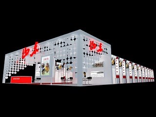 576平米展臺設計制作：三面開口/現(xiàn)代/型材結構/白色，為旅游展展商而作（免費使用）