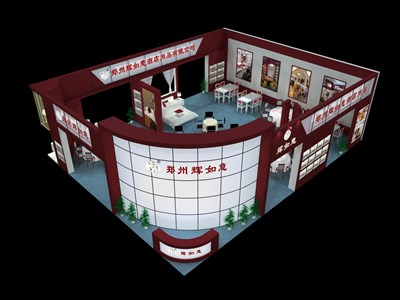 180平米展臺(tái)設(shè)計(jì)制作：四面開(kāi)口/現(xiàn)代/木質(zhì)結(jié)構(gòu)/紅色，為建材展展商而作（免費(fèi)使用）