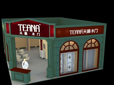 99平米展臺設(shè)計(jì)制作：二面開口/現(xiàn)代/木質(zhì)結(jié)構(gòu)/綠色，為建材展展商而作（免費(fèi)使用）