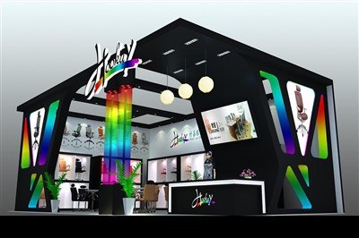 77平米展臺設計制作：二面開口/現(xiàn)代/木質(zhì)結(jié)構(gòu)/彩色，為建材展展商而作（免費使用）
