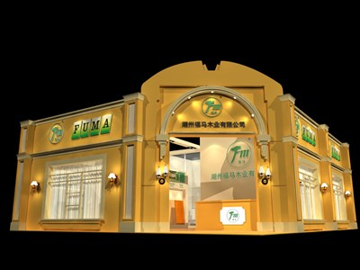 99平米展臺(tái)設(shè)計(jì)制作：二面開口/歐式/木質(zhì)結(jié)構(gòu)/米色，為建材展展商而作（免費(fèi)使用）