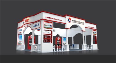 96平米展臺(tái)設(shè)計(jì)制作：四面開口/歐式/木質(zhì)結(jié)構(gòu)/白色，為建材展展商而作（免費(fèi)使用）