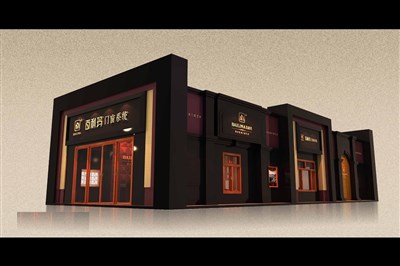 189平米展臺設計制作：二面開口/現(xiàn)代/木質結構/黑色，為建材展展商而作（免費使用）