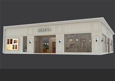 341.2平米展臺設(shè)計(jì)制作：二面開口/歐式/木質(zhì)結(jié)構(gòu)/米色，為建材展展商而作（免費(fèi)使用）